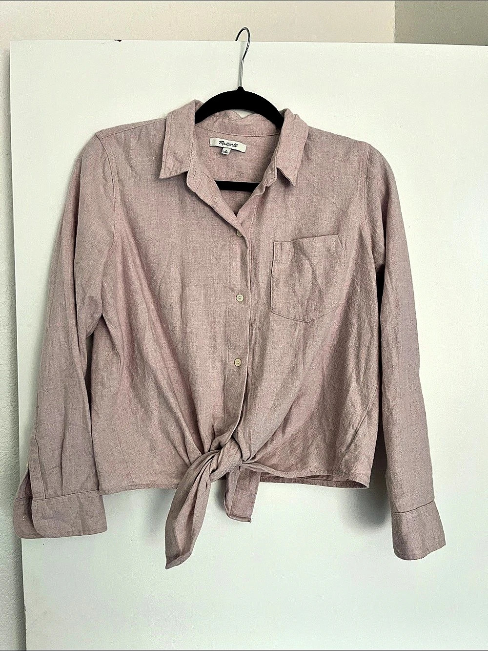 Madewell Flannel Tie-Front Shirt Cotton Pink Size Medium